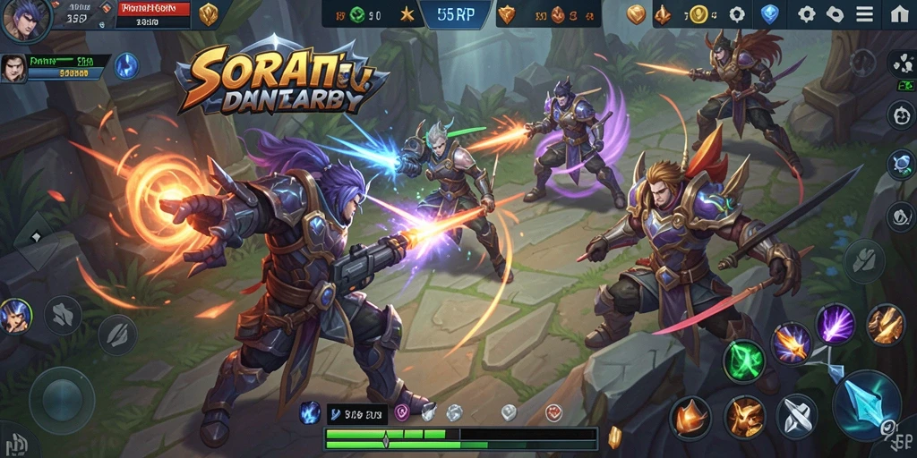 Tangkapan layar gameplay MOBA yang mendebarkan di 55RP.