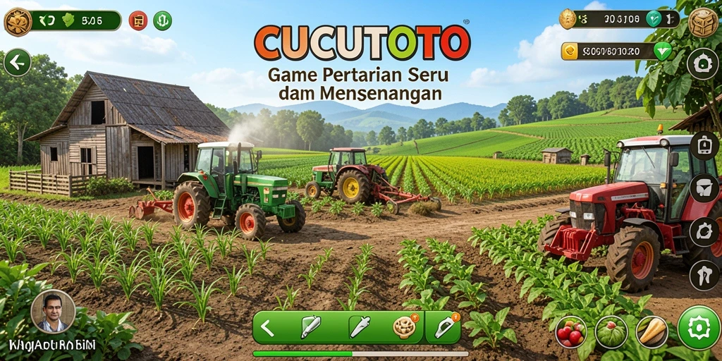 Screenshot gameplay CUCUTOTO menunjukkan suasana pertanian yang menakjubkan.