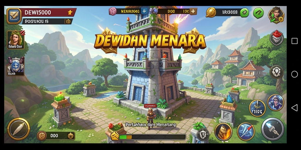 Tampilan gameplay menara dalam DEWI5000 yang menegangkan dan strategis.