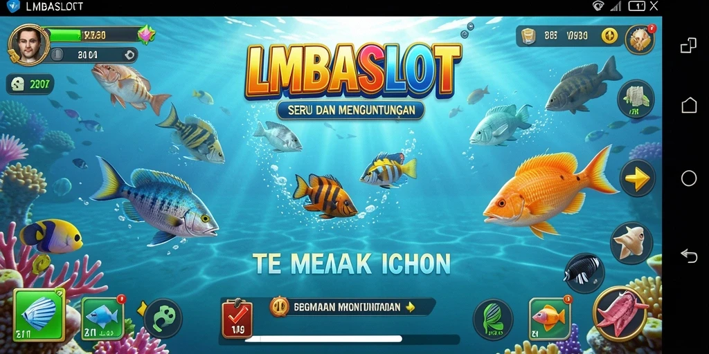 Tampilkan gameplay seru LMBASLOT dengan aksi menembak ikan.