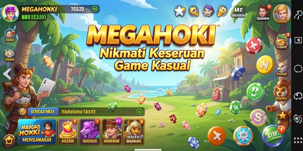 Tampilan gameplay seru dari MEGAHOKI yang penuh warna.