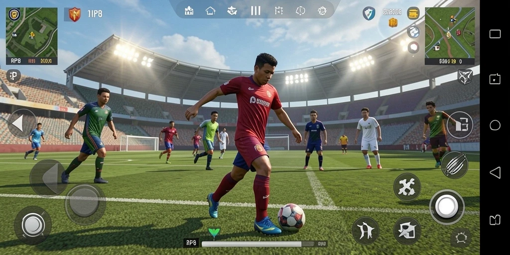 Screenshot gameplay RP8 yang menampilkan pertandingan seru dalam olahraga.